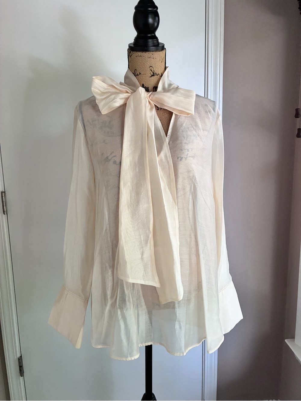 H&M Sheer Cream Bow-Tie Blouse
